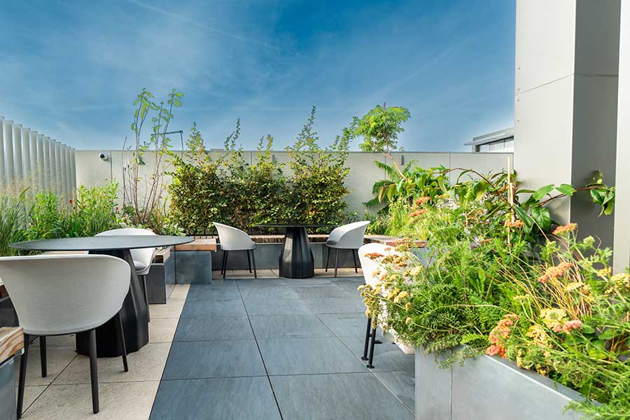 The Met Building planters and seating